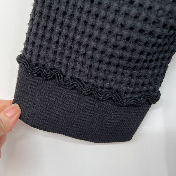 Focus Cardigan Women Sz M Black Waffle Knit Open Front 3/4 Sleeve Lagenlook - Picture 5 of 8